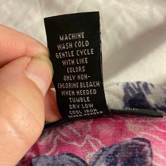 Floral Ruched Stretch Top Pink Navy INC International Concepts XL - Picture 4 of 5